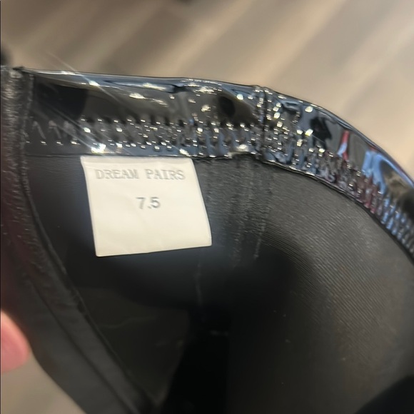 Faux Patent Leather Square Metal Toe Mid Calf Thick High Heels Go Go Boots - Picture 6 of 16